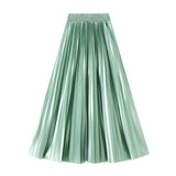 SLIMMING SHINY HIGH WAIST PLEATED MIDI SKIRT_CWBMS0329