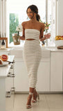 Strapless Striped Knit Slim-Fit Hip Wrap Dress