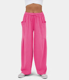 Stylish Elastic-Waist Pleated High-Waisted Pants