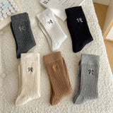 BOW EMBROIDERED CREW SOCKS CUTE STYLISH FOR WOMEN_CWMS0949