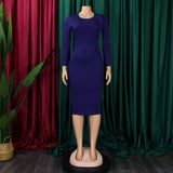 RUFFLE HEM SOLID COLOR ROUND NECK HIP DRESS_CWDMD3712