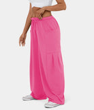 Stylish Elastic-Waist Pleated High-Waisted Pants