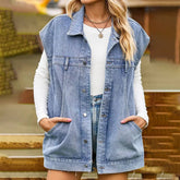 Women Wash Denim Sleeveless Jacket_Cwjj0081