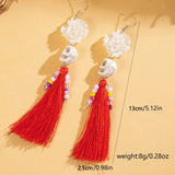 HALLOWEEN SKULL TASSEL RICE BEAD EARRINGS_CWAJE2411