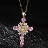 Zirconia Pendan Virgin Mary Cross Necklace_Cwmm5867