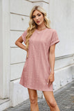 Solid Color Crew Neck Short Sleeve Pocket Dress