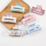Cwaha1439_Bunny Head Print Rectangular Large Hair Claw Clip