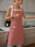 Cotton Striped Grid Kitchen Apron With Pocket_Cwmm10095