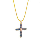 COLORFUL ZIRCON CROSS PENDANT NECKLACE VERSATILE_CWMM6961