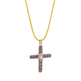 COLORFUL ZIRCON CROSS PENDANT NECKLACE VERSATILE_CWMM6961