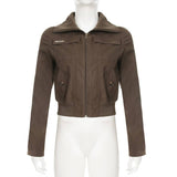 Vintage Cargo Style Zip-Up Lapel Short Jacket