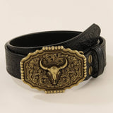 BULL HEAD ALLOY BUCKLE PU BULL HEAD EMBOSSED BELT_CWMM3944