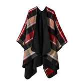 DOUBLE SIDED PLAID FAUX CASHMERE SHAWL CAPE_CWASC2135