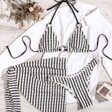 BLACK WHITE STRIPED BIKINI SET SEXY SWIMSUIT_CWMW0696