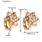COLORFUL FLOWER CZ HOOP EARRINGS GOLD PLATED BRASS_CWMM8517