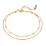 18K GOLD DOUBLE LAYER BEADED ANKLET NON TARNISH_CWAJE4636