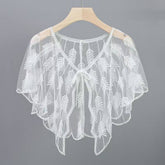 LEAF SEQUIN SHEER SHAWL EVENING PARTY CAPE_CWMM8961