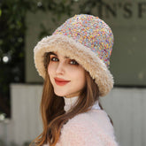 RAINBOW KNIT BEANIE COZY KNITTED BUCKET HAT_CWAH1981