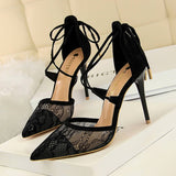 POINTED MESH LACE CROSS STRAP PUMPS_CWSHH0081