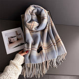 Elegant Plaid Feel Soft Winter Tassel Scarf_Cwasc03241