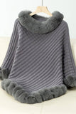 Cwocas0045_Thick Fur Collar Vintage Plaid Knitted Cape Shawl