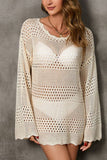 Cwtbll3657_Hollow Knit Cardigan Bell Sleeve Beach Dress