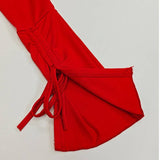 Solid Color Deep V Drawstring Pleated Dress