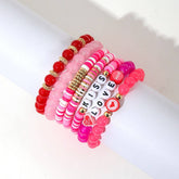 SWEET AND CUTE PINK HEART CLAY BRACELET SET_CWMM3518