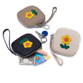 LEATHER SUNFLOWER WRISTLET MINI COIN POUCH_CUAB00399