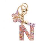 PINK SNOWFLAKE LETTER BUTTERFLY KEYCHAIN_CWMM6865