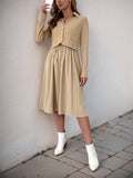 Solid Color Lapel Long Sleeve Fake Two Dresses