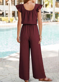 Womens Ruched Romper With Ruffle Sleeves