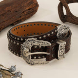 Metal Vintage Distressed Rivet Embossed Belt_Cwmm3954