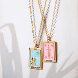 Vintage Tarot Square Pendant Necklace_Cwmm3916