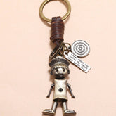 Vintage Hand-Woven Robot Cowhide Keychain_Cwmm4786
