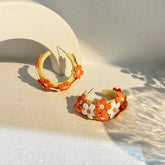 SUMMER EMBROIDERED FLOWER STUD EARRINGS HANDMADE_CWMM6184