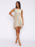 Solid-Color, Elegant Refined Ruffled Vest Dress