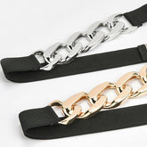 SILVER GOLD CHAIN BLACK STRETCH BELT_CWABE0191