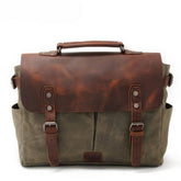 MENS RETRO WAXED CANVAS LEATHER MESSENGER BAG_CWAB5559