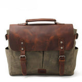 MENS RETRO WAXED CANVAS LEATHER MESSENGER BAG_CWAB5559