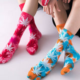 Tie-Dyed Maple Leaf Pattern Socks_Cwms0253