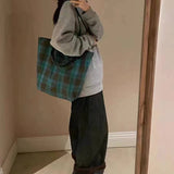 FASHIONABLE ALL MATCH WOOL PLAID SHOULDER HANDBAG_CWAB4099