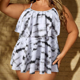 BLACK AND WHITE PRINTED SPLIT BIKINI SWIMSUIT_CWMW0231