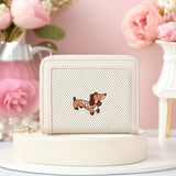 Cute Embroidered Dachshund Zip Bifold Wallet_Cwab06201