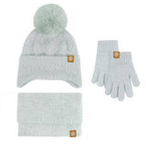 KNITTED POM POM EARMUFF HAT THREE PIECE SET_CWMM2804