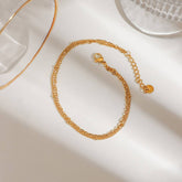Trendy 18K Gold Beaded O-Link Double Anklet