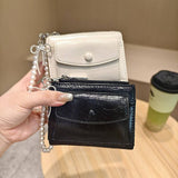 Minimal Crackle Bow Pearl Zip Bifold Wallet_Cwab06202