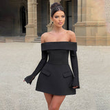 Strapless Backless Long-Sleeved A-Line Dress