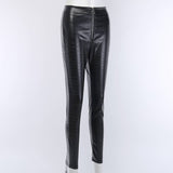 Tapered Zipper Casual Pencil Pu Leather Pants