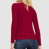 Wide-Striped Solid-Color Long-Sleeved Top